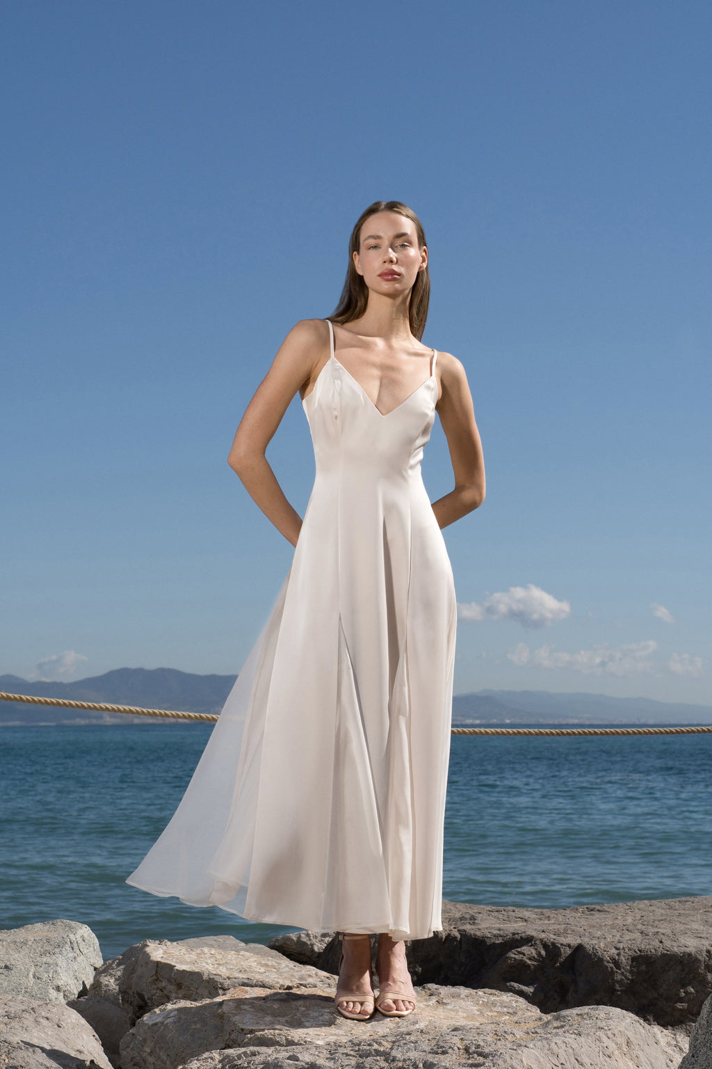 Champagne satin Midi Dress - MIRAGE