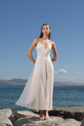 Champagne satin Midi Dress - MIRAGE