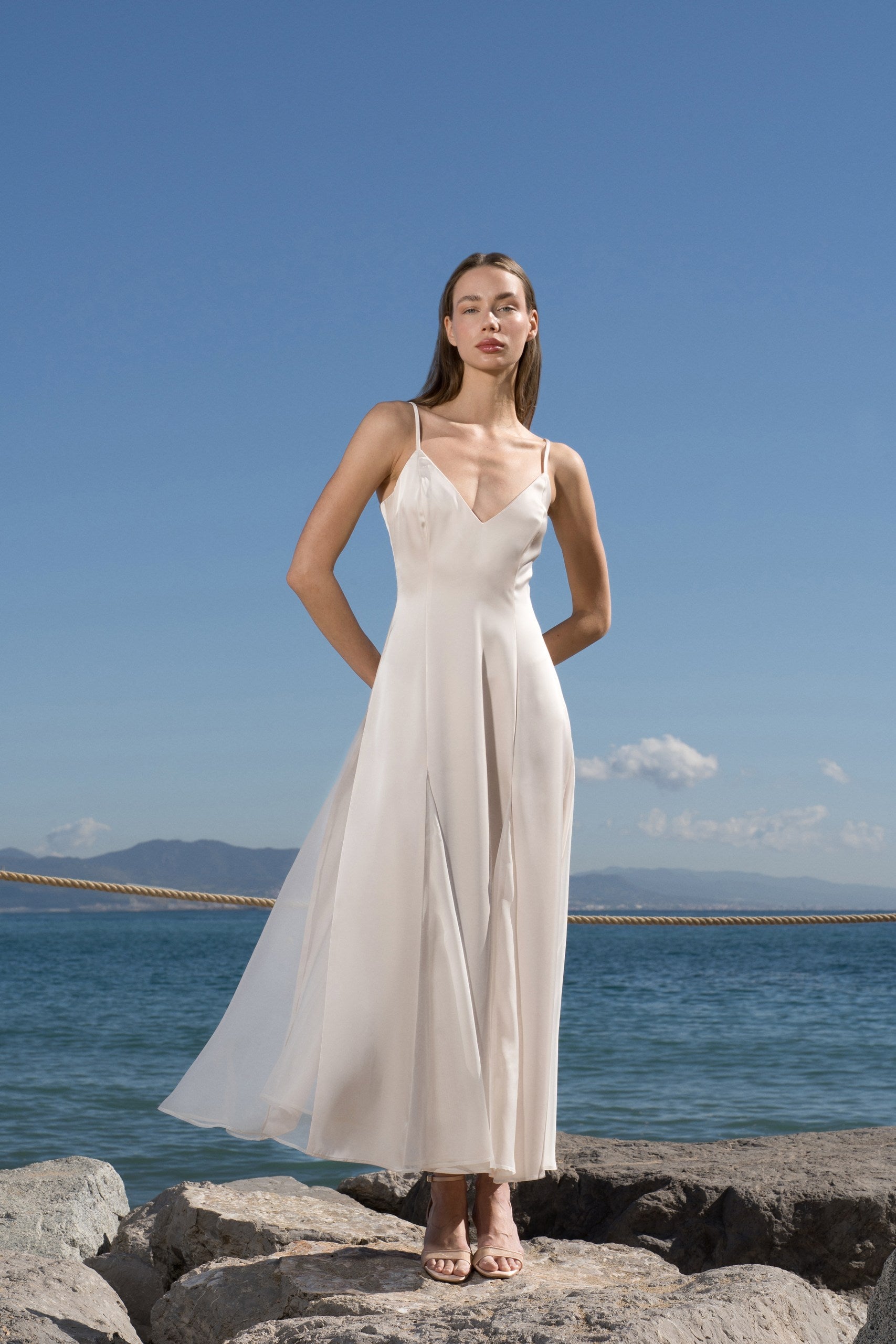Champagne satin Midi Dress - MIRAGE