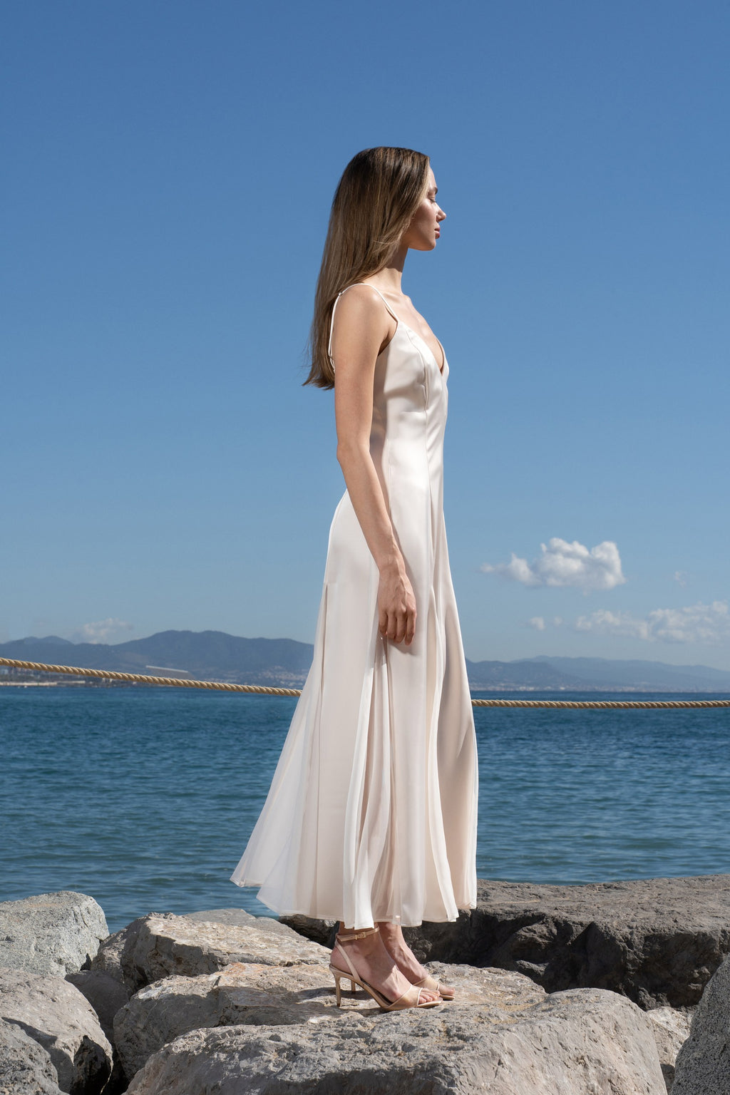 Champagne satin Midi Dress - MIRAGE