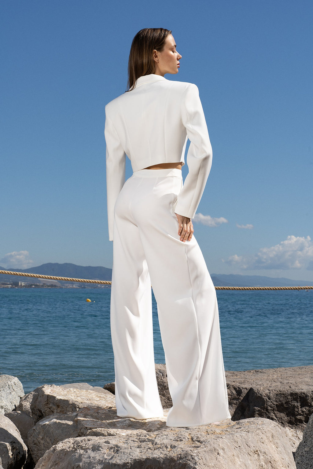 Pearl White Cropped Blazer - MIRAGE