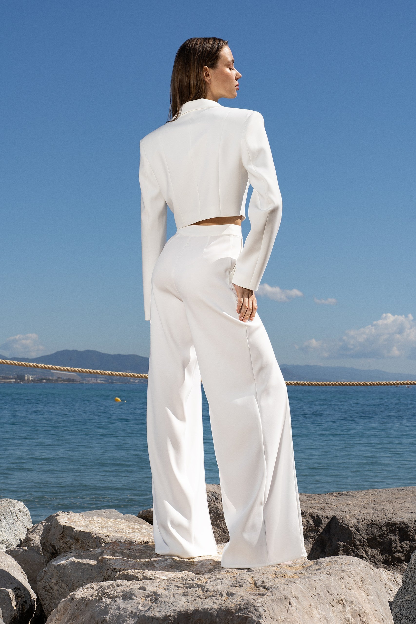 Pearl White Cropped Blazer - MIRAGE