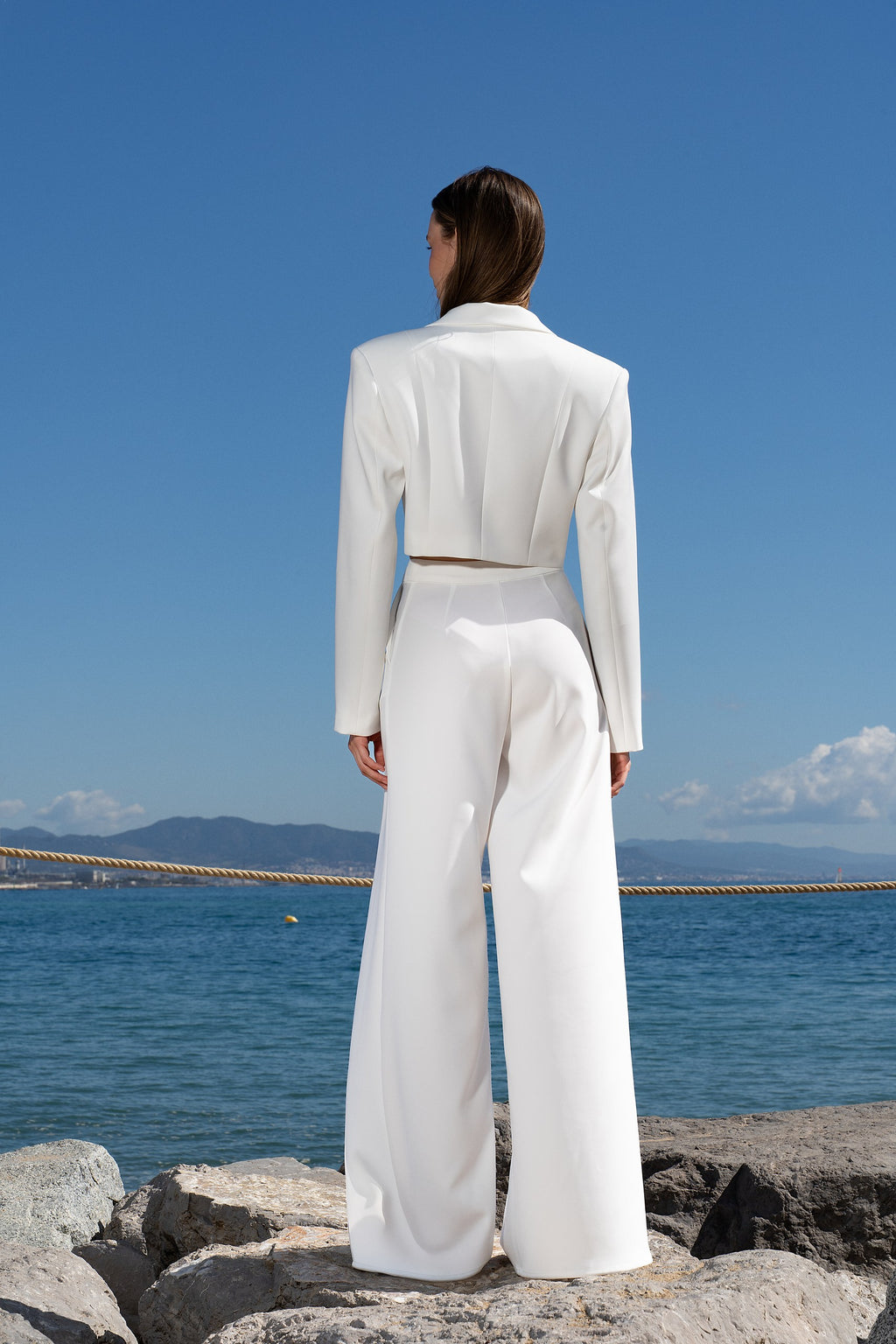 Pearl White Cropped Blazer - MIRAGE