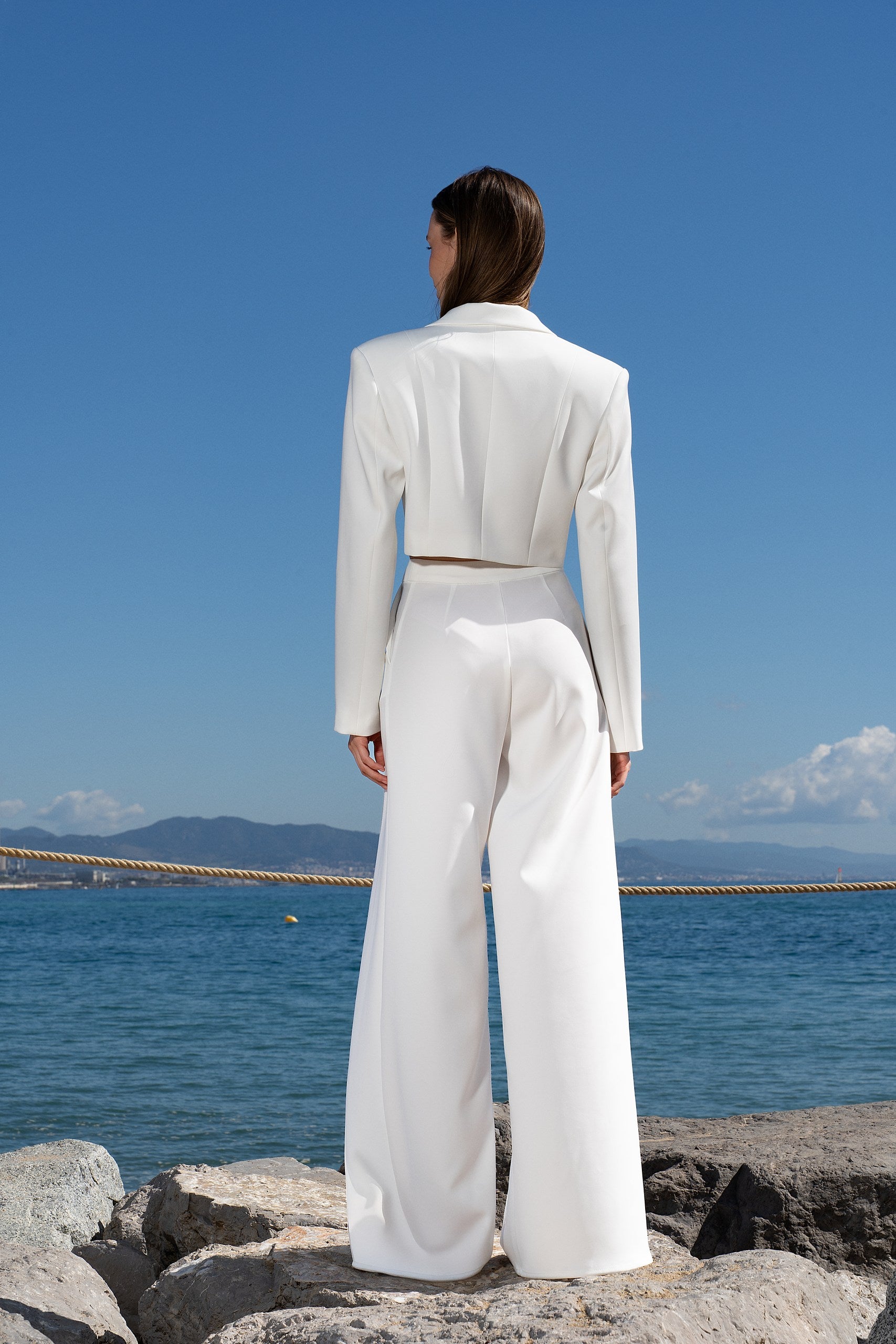 Pearl White Cropped Blazer - MIRAGE